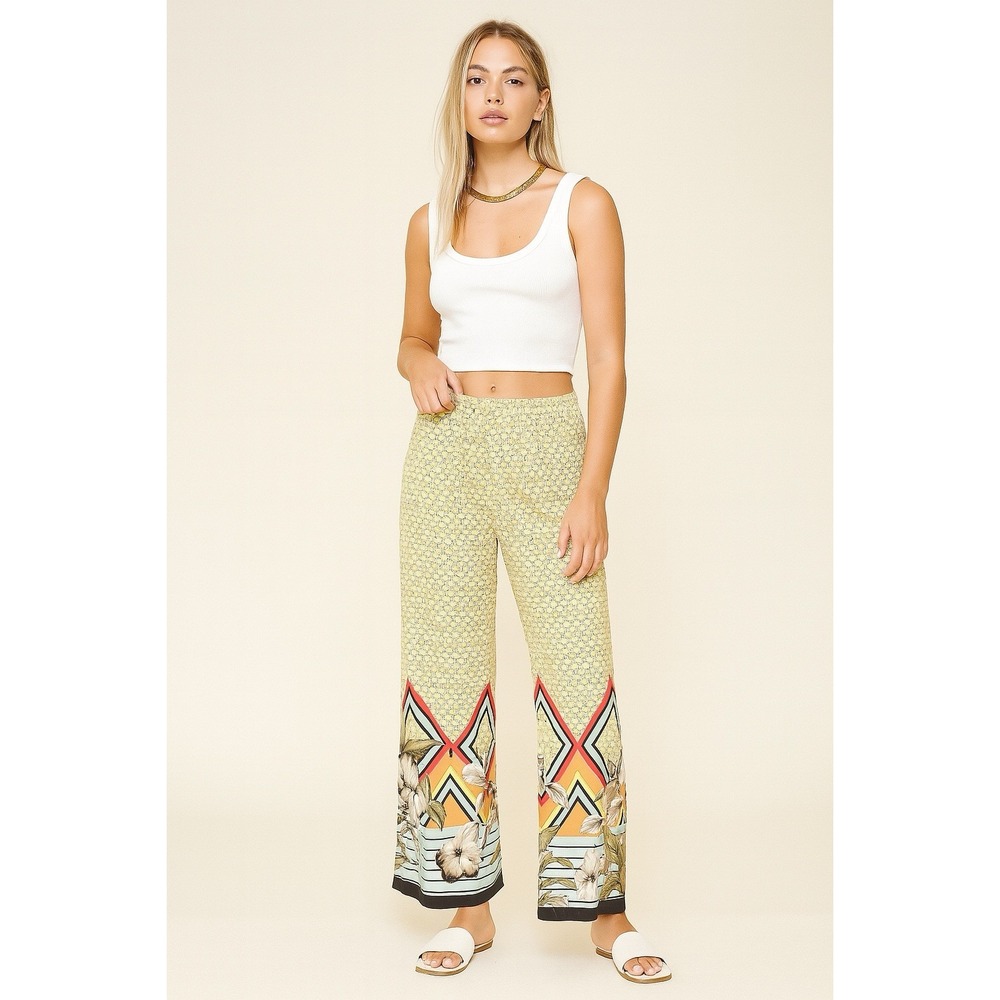 Melissa Paige Palazzo Pants Size S‎ Boho Geometric Floral Tropical Print Stretch